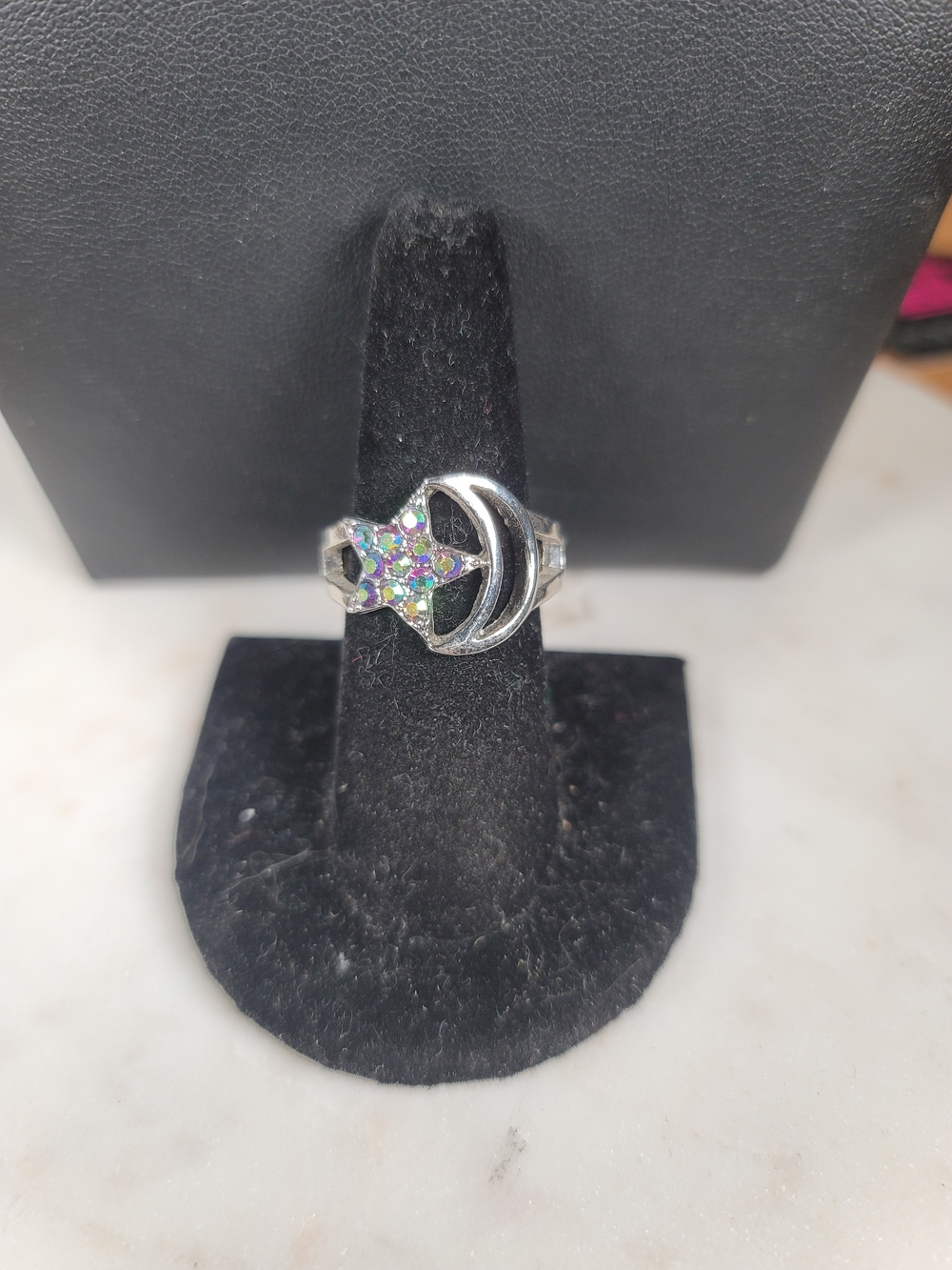 paparazzi Silver Star & Moon Ring with Iridescent Purple Stones